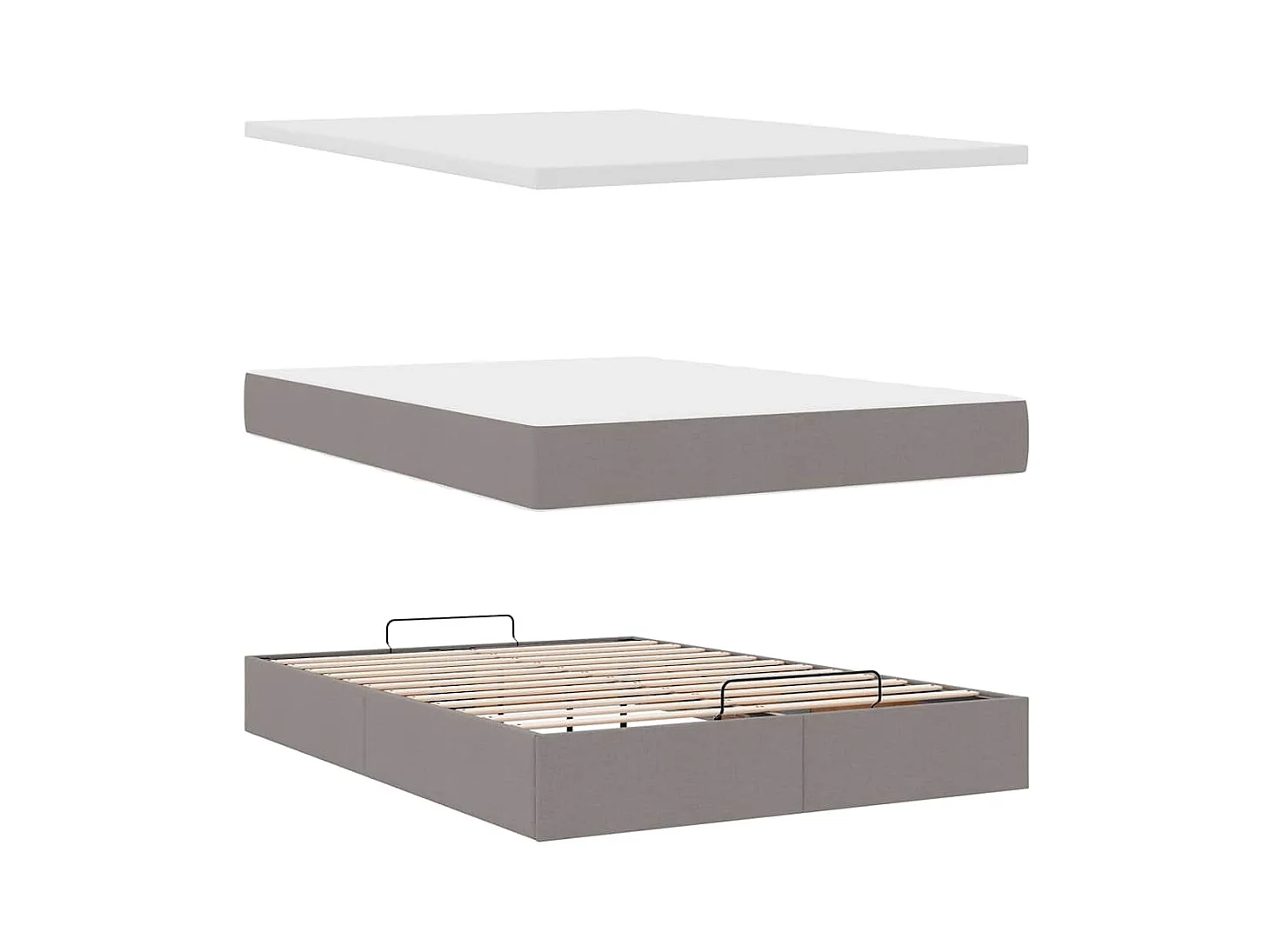 Cadre de lit ottoman avec matelas taupe 140x200 cm tissu