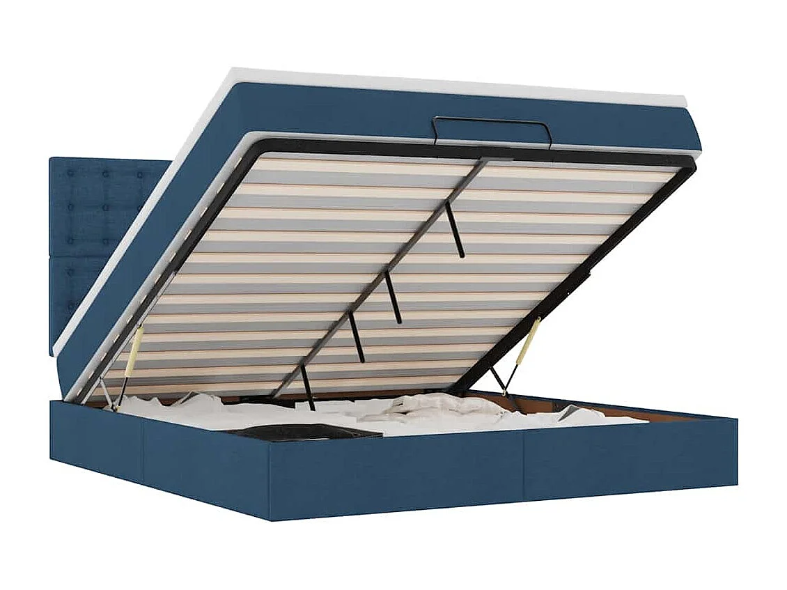 Struttura Letto Pouf con Materasso Blu 180x200cm in Tessuto