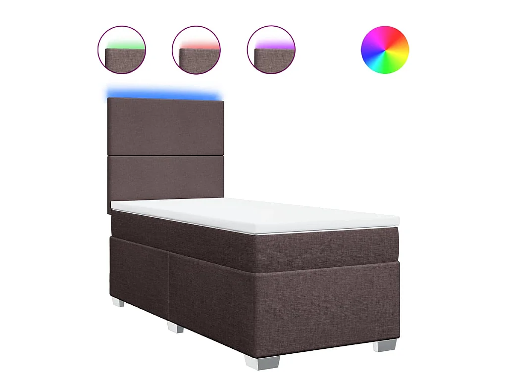 Cama box spring con colchón tela marrón oscuro 90x200 cm
