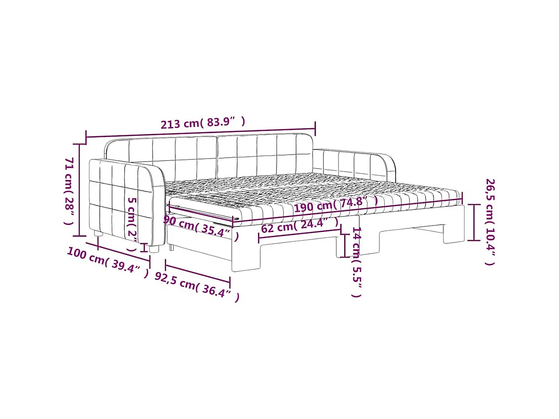 Slaapbank onderschuifbed matrassen 90x190cm fluweel donkergrijs