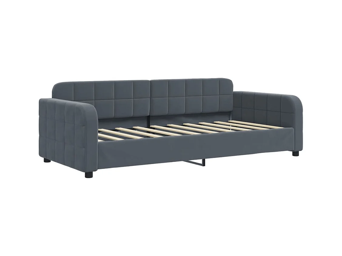 Slaapbank onderschuifbed matrassen 90x190cm fluweel donkergrijs