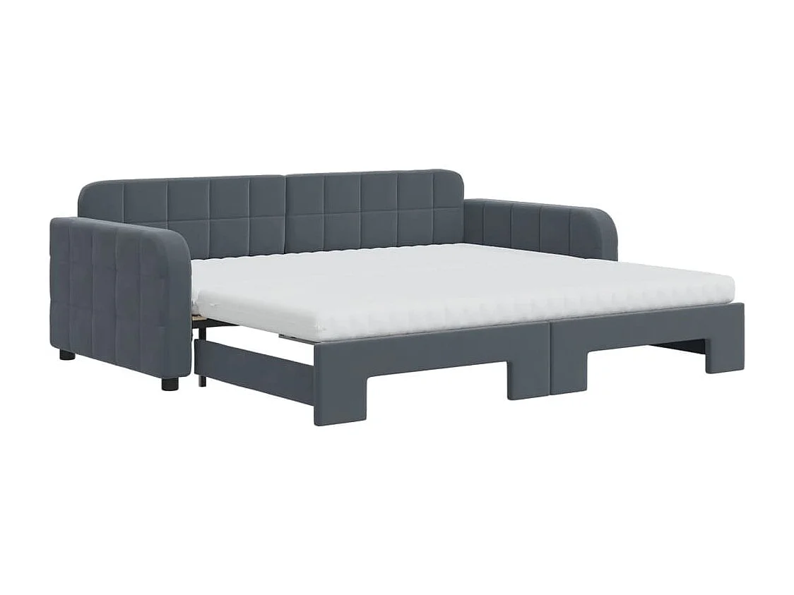 Lit de jour avec gigogne et matelas gris foncé 90x190cm velours