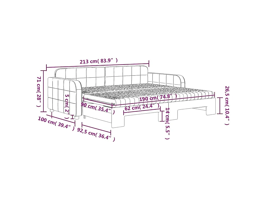 Slaapbank onderschuifbed matrassen 90x190cm fluweel donkergrijs