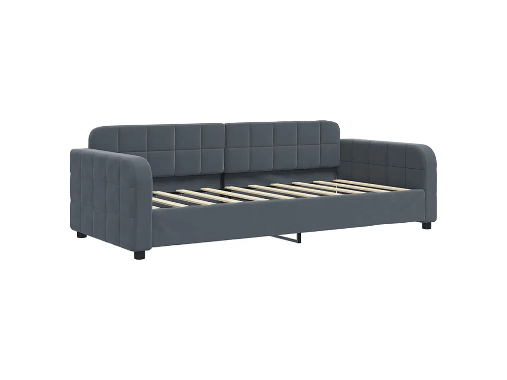 Slaapbank onderschuifbed matrassen 90x190cm fluweel donkergrijs