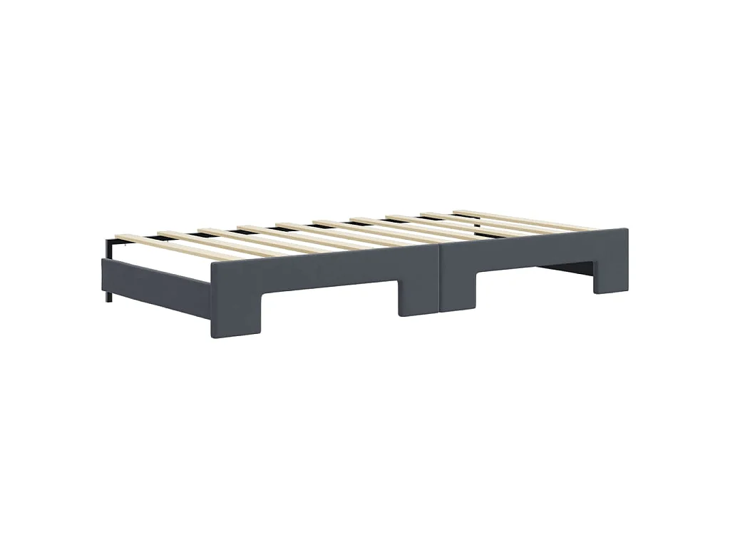 Slaapbank onderschuifbed matrassen 90x190cm fluweel donkergrijs