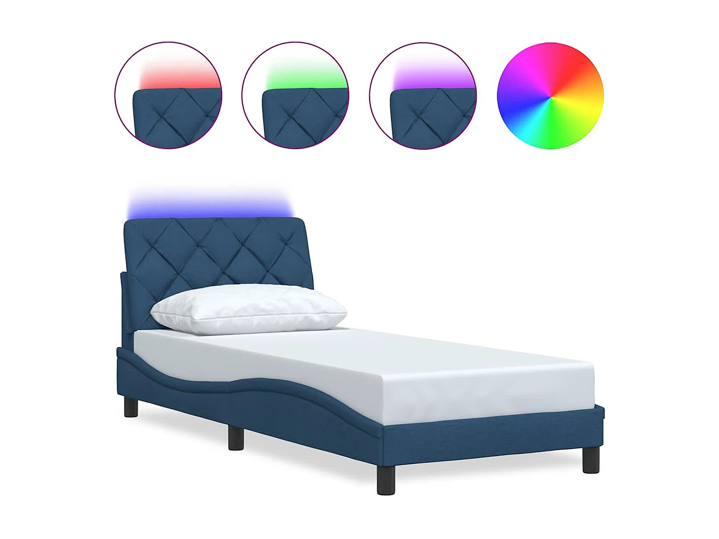 Estrutura de cama com LED sem colchão 90x190 cm tecido azul