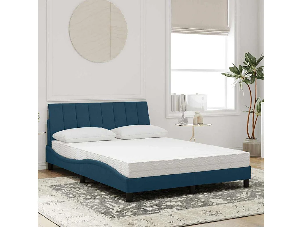 Bed met matras "Hanko" fluweel blauw 140x190 cm