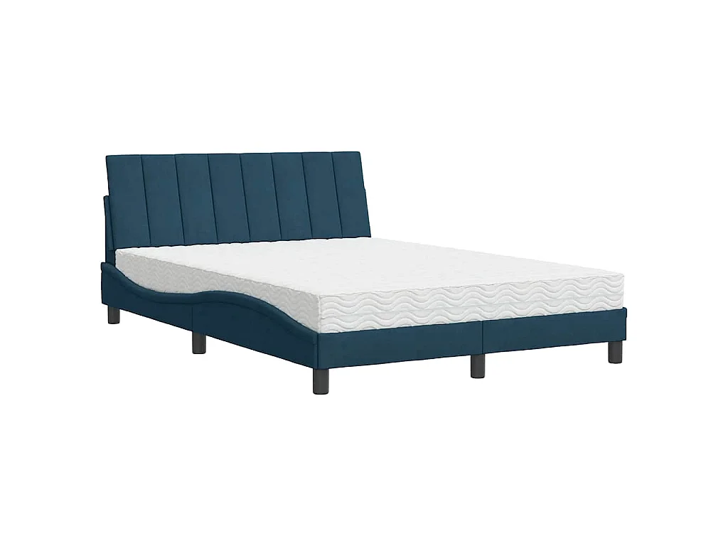 Lit avec matelas Hanko bleu 140x190 cm velours