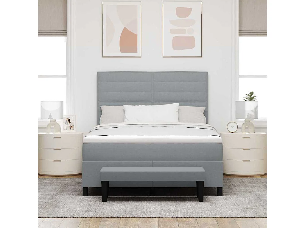 Lit à ressorts avec matelas Gris clair 140 x 190 cm tissu