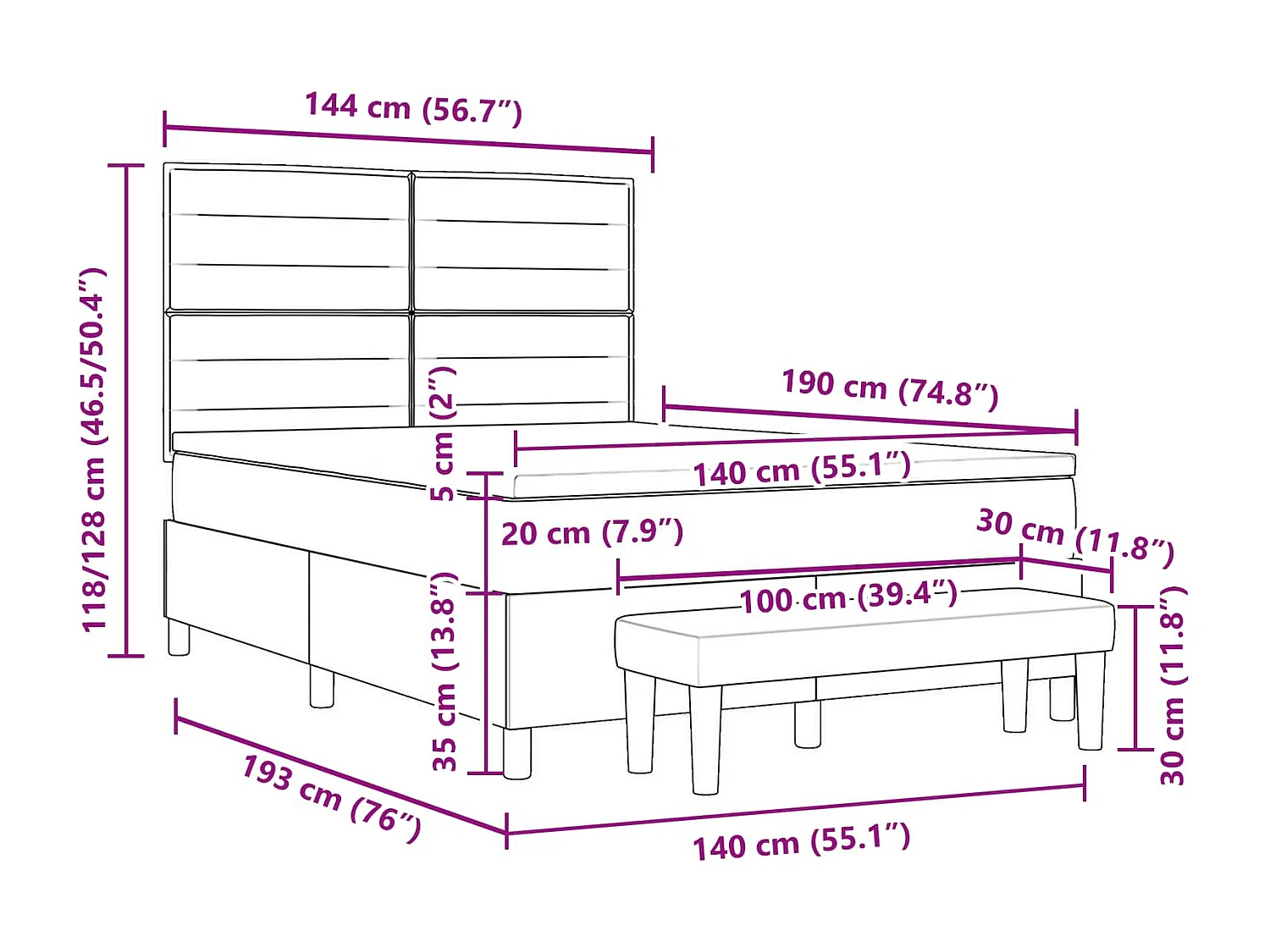 Boxspringbed met matras Lichtgrijs 140 x 190 cm Stof