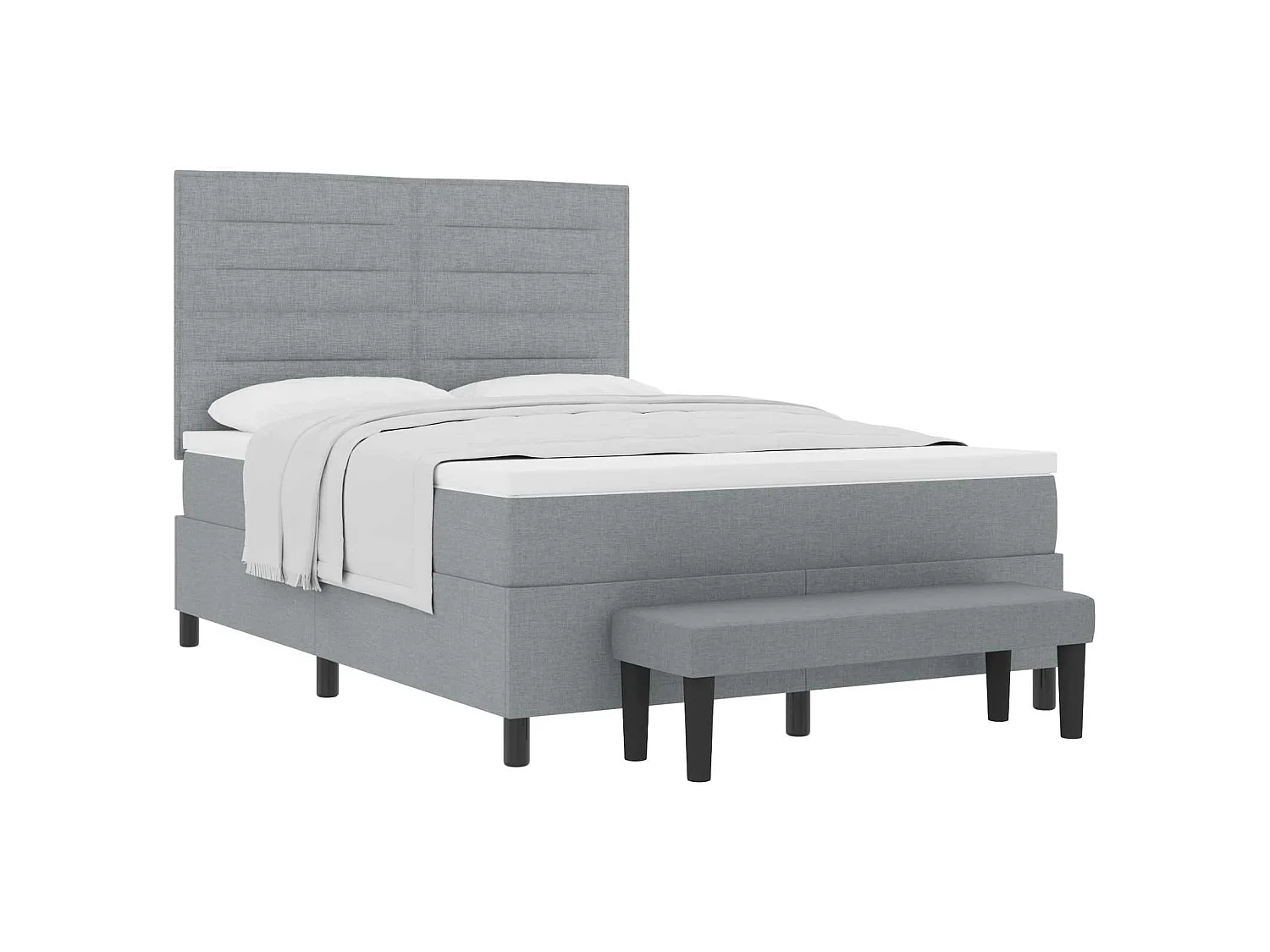 Cama tipo Box Spring con cabecera Gris Claro 140 x 190 cm tela
