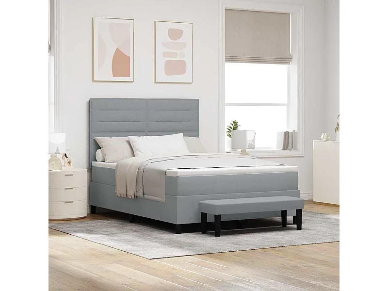 Lit à ressorts avec matelas Gris clair 140 x 190 cm tissu