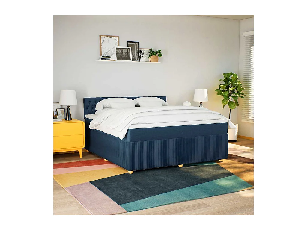 Boxspringbett mit Matratze Blau 180x200 cm Stoff