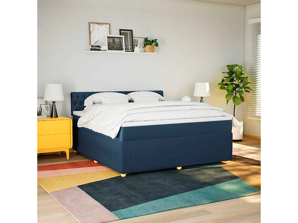 Boxspringbett mit Matratze Blau 180x200 cm Stoff