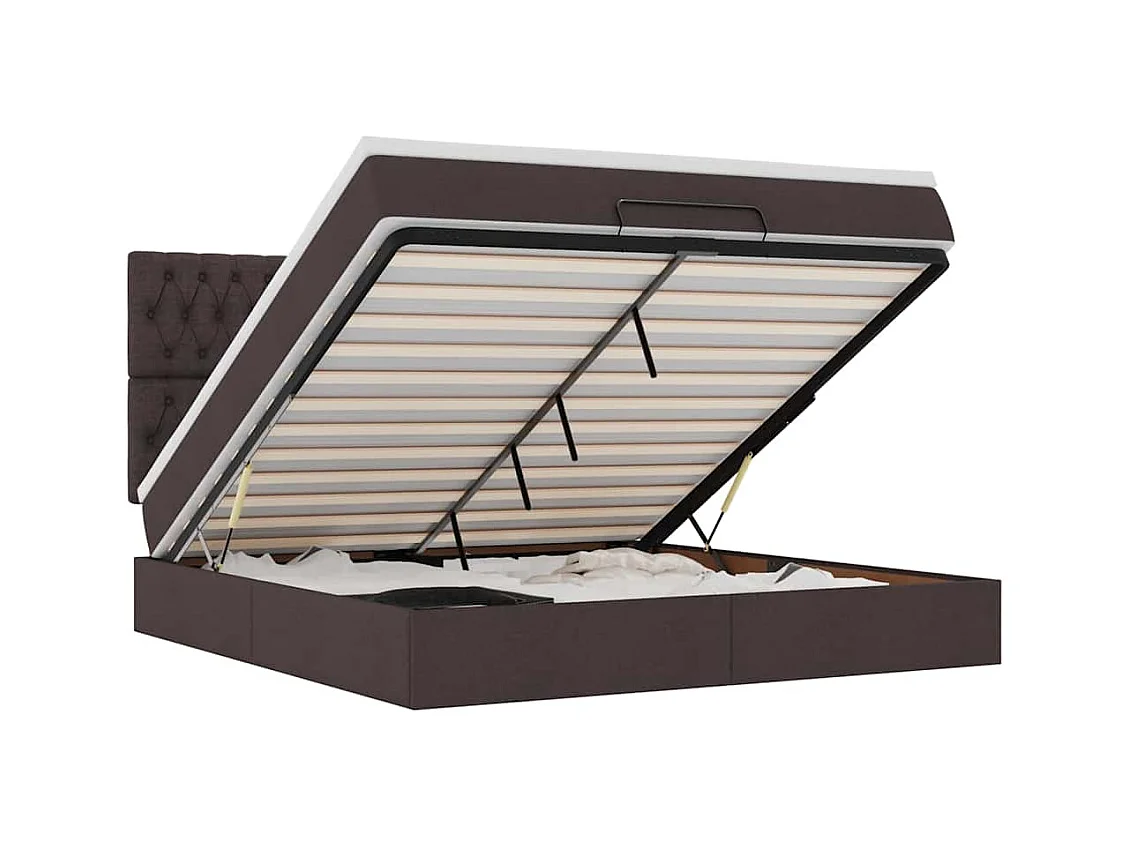 Cadre de lit ottoman avec matelas marron foncé 160x200 cm tissu