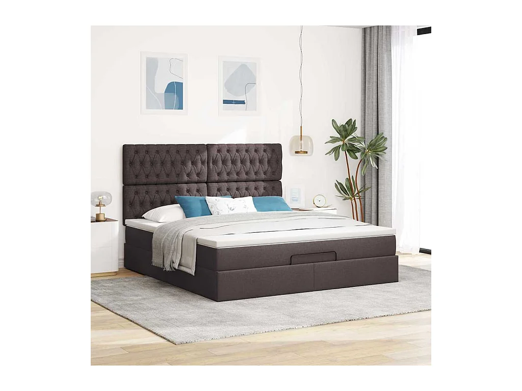 Cadre de lit ottoman avec matelas marron foncé 160x200 cm tissu