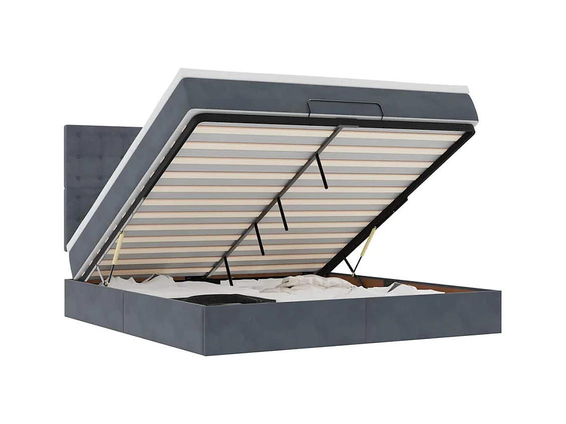 Ottoman-Bett mit Matratzen & LEDs Dunkelgrau 160x200 cm Samt