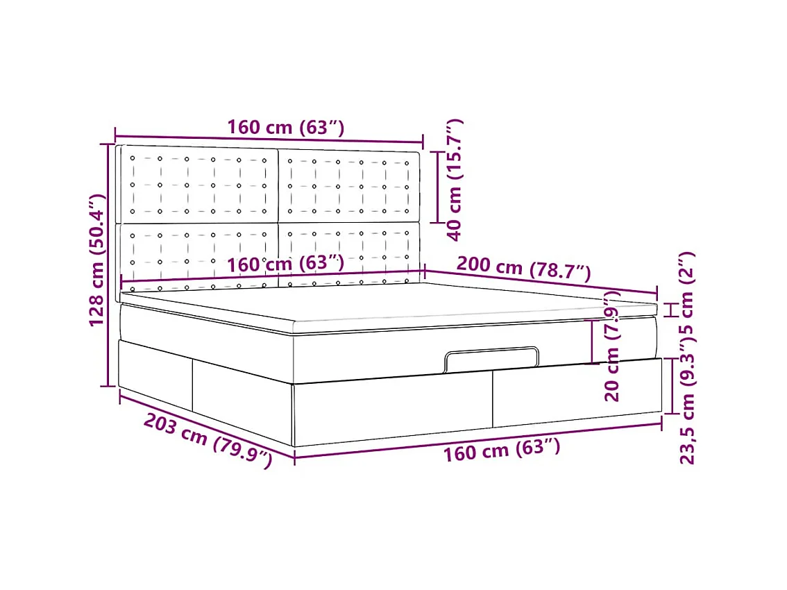 Ottoman-Bett mit Matratzen & LEDs Dunkelgrau 160x200 cm Samt