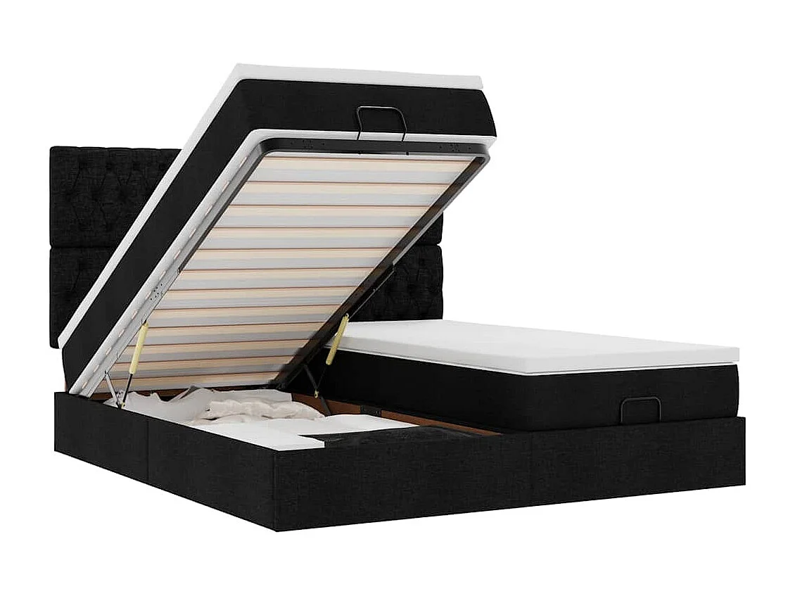 63 / 5,000vidaXL Estrutura de cama otomana com colchões tecido preto