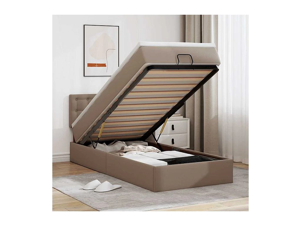 Ottoman-Bett mit Matratzen & LEDs 100x200cm Kunstleder