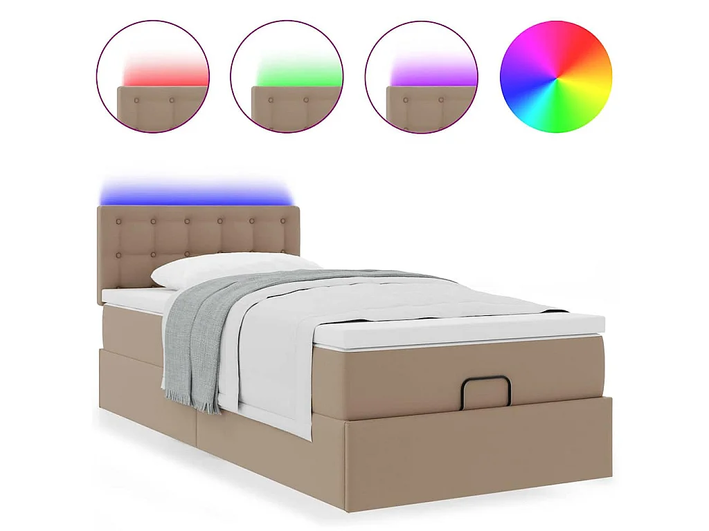 Estrutura de cama otomana com colchão cappuccino couro falso