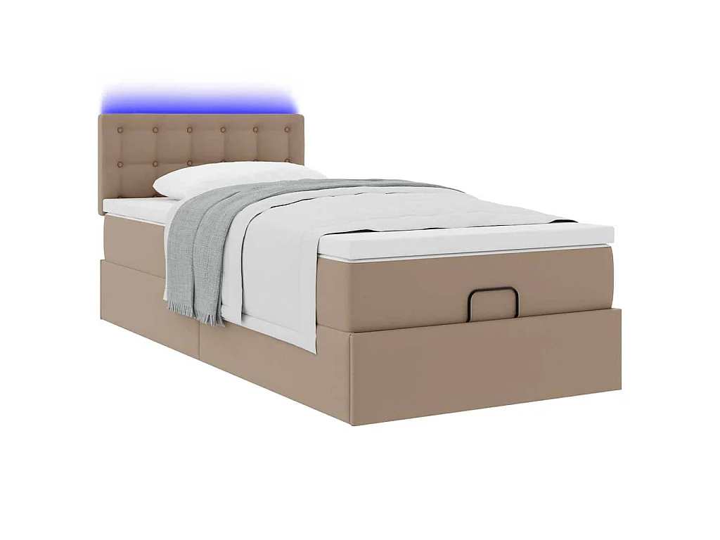 Estrutura de cama otomana com colchão cappuccino couro falso
