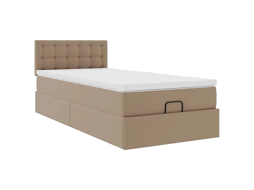 Estrutura de cama otomana com colchão cappuccino couro falso