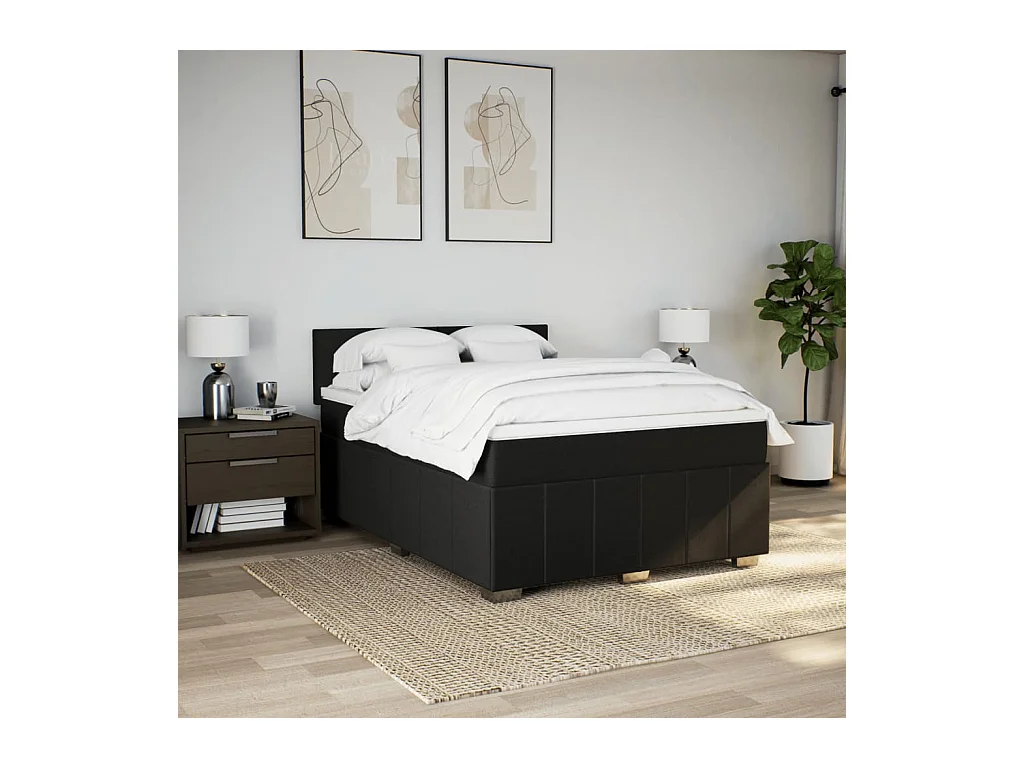 Sommier à lattes de lit avec matelas Noir 140x190 cm Tissu