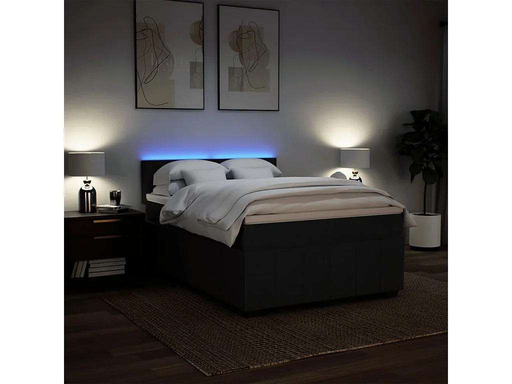 Sommier à lattes de lit avec matelas Noir 140x190 cm Tissu