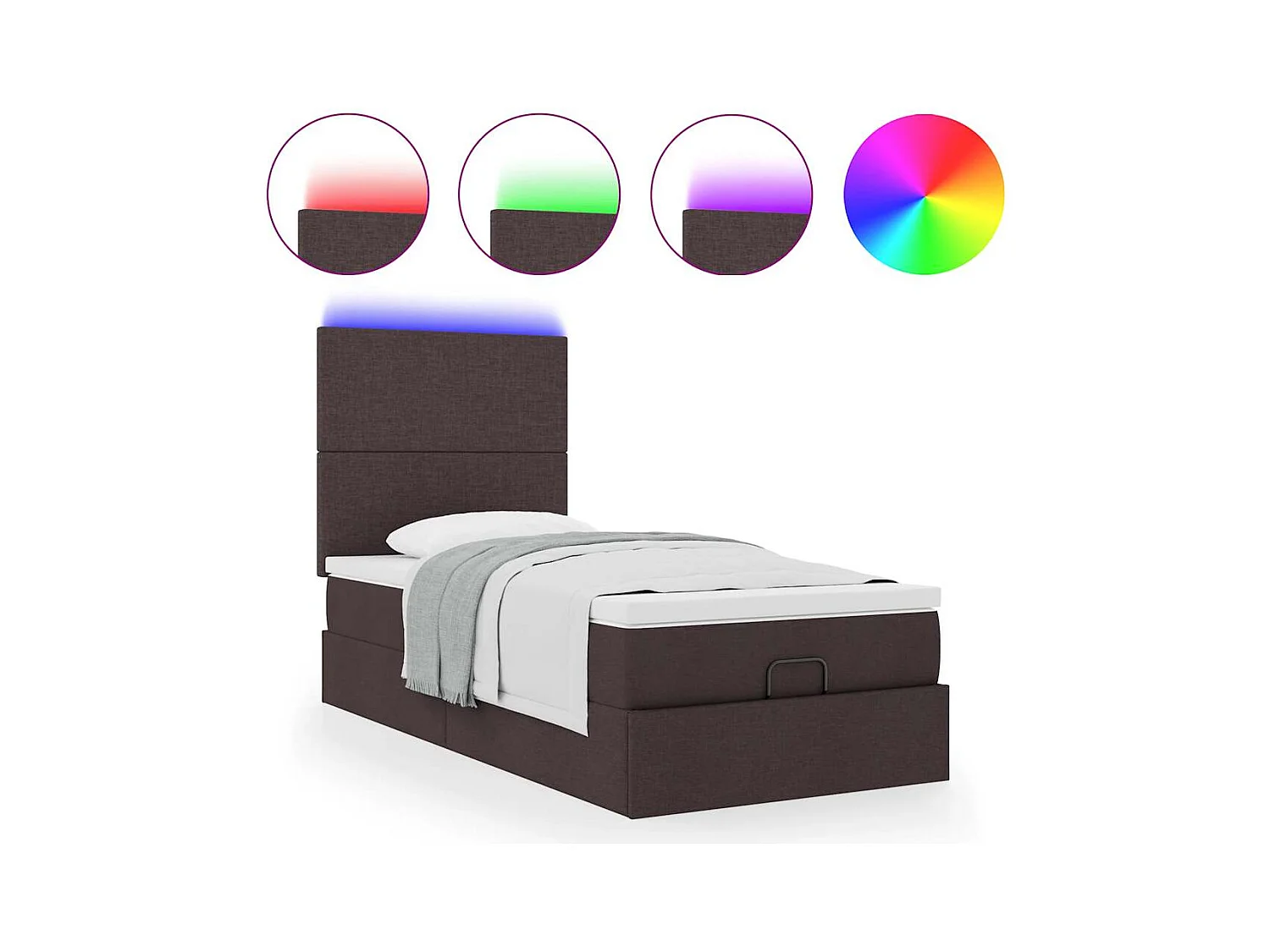 Ottoman-Bett mit Matratze & LEDs Dunkelbraun 100x200 cm Stoff