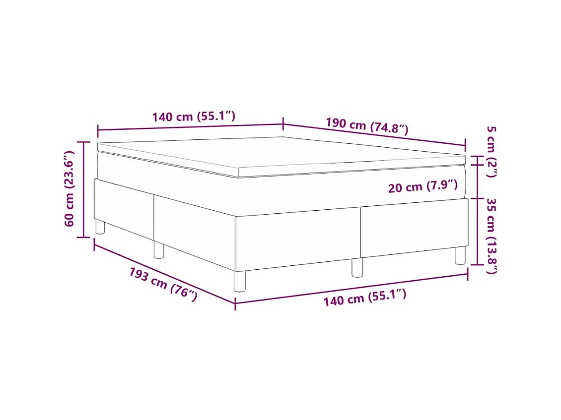 Letto a molle Grigio chiaro,Bianco 203 x 140 x 60 cm