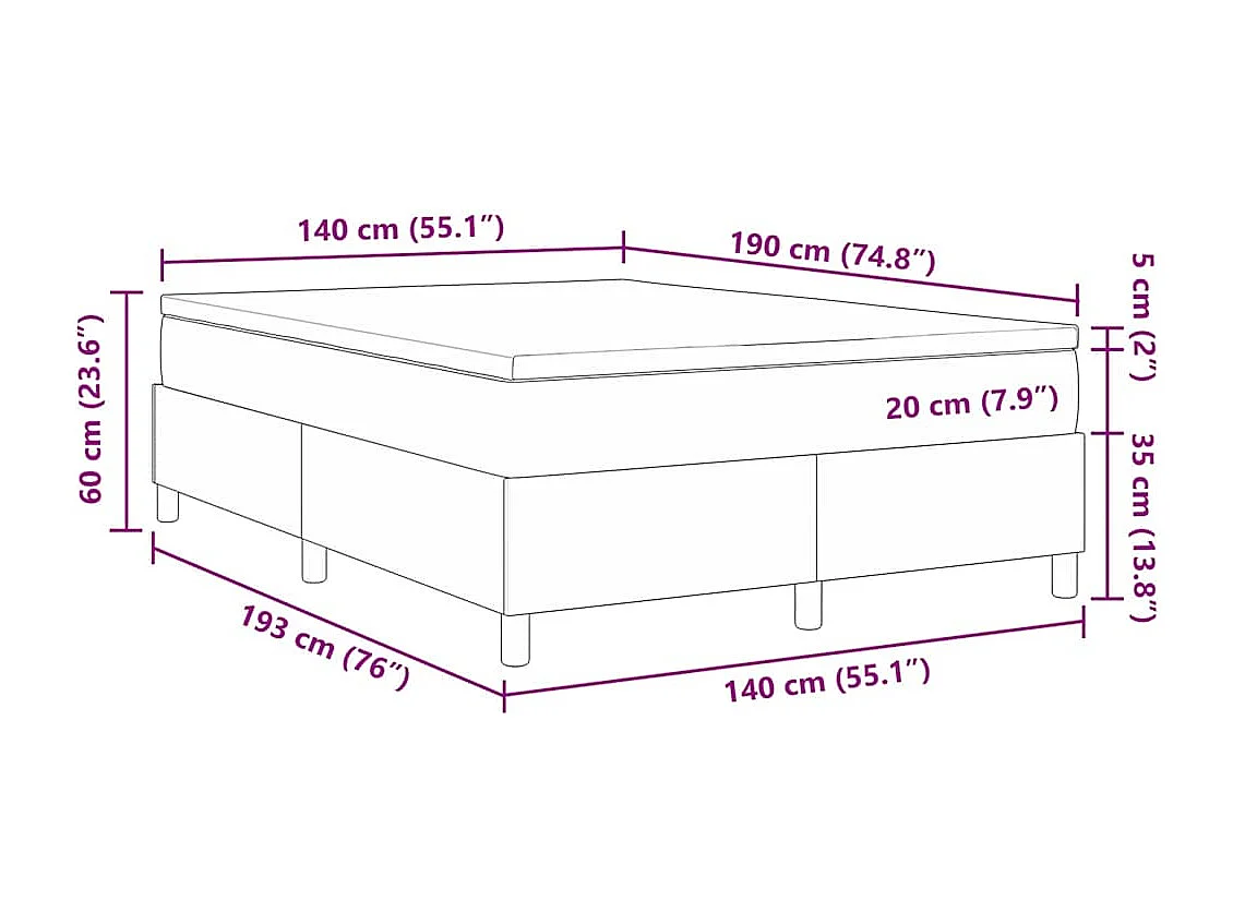Cama Box Cinza Claro e Branco 140 x 190 cm