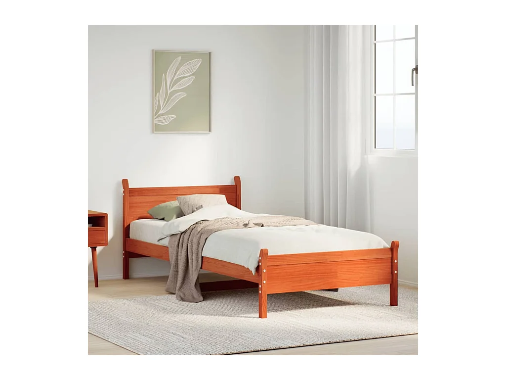 Cadre de lit sans matelas cire marron 100x200cm bois pin massif