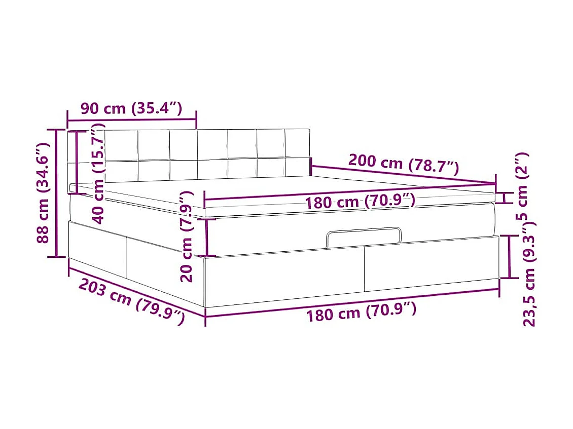 Ottoman bed met matras 180x200cm fluweel lichtgrijs