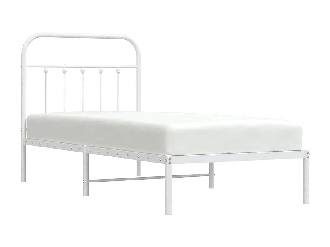 Cadre de lit métal sans matelas avec tête de lit blanc 90x200cm