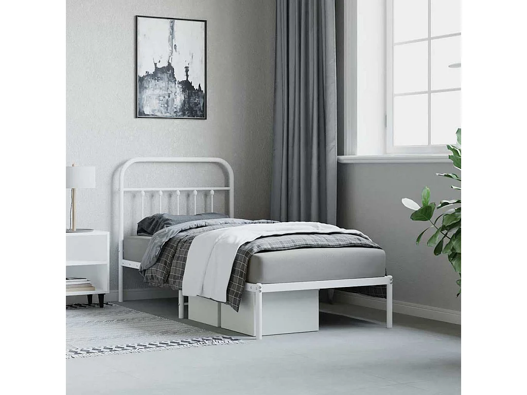Estrutura de cama com cabeceira 90x200 cm metal branco