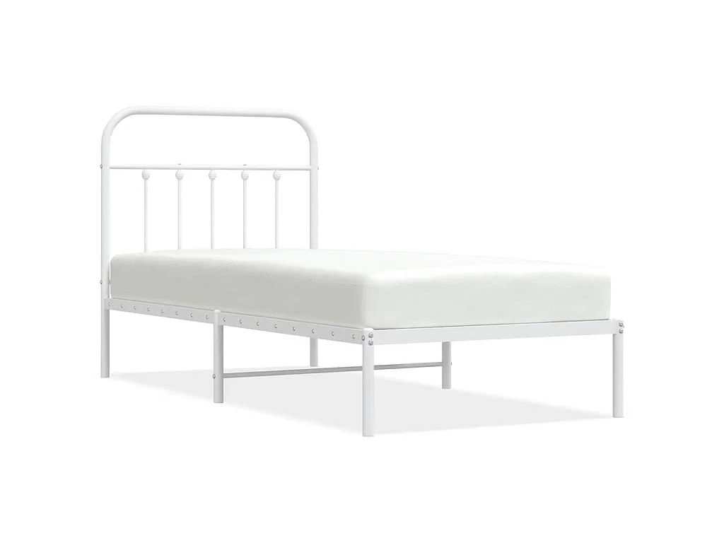 Cadre de lit métal sans matelas avec tête de lit blanc 90x200cm