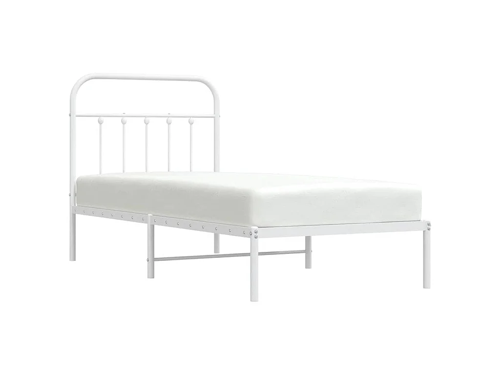 Cadre de lit métal sans matelas avec tête de lit blanc 90x200cm