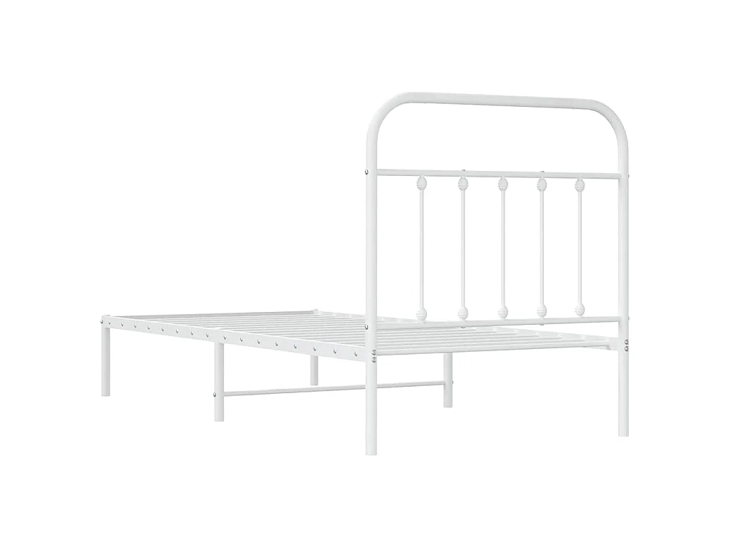 Cadre de lit métal sans matelas avec tête de lit blanc 90x200cm