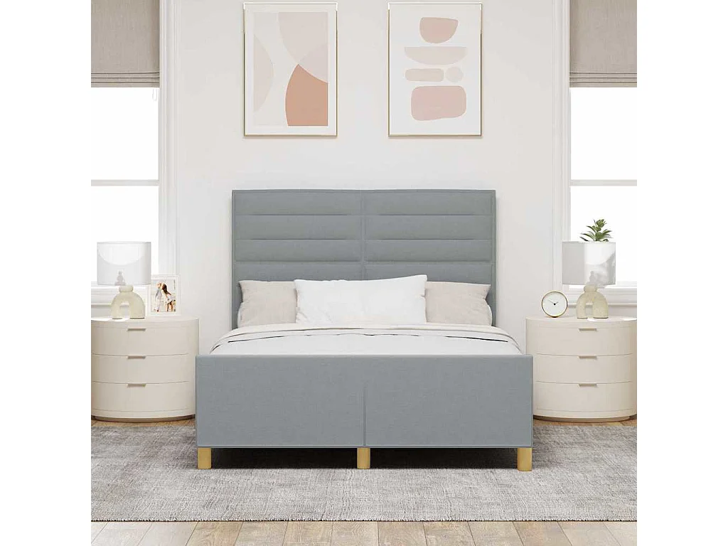 Cadre de lit avec tête de lit Gris clair 140 x 190 cm tissu