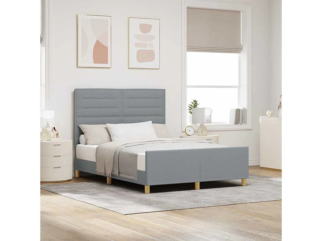 Bettgestell mit Kopfteil Hellgrau 140 x 190 cm Stoff
