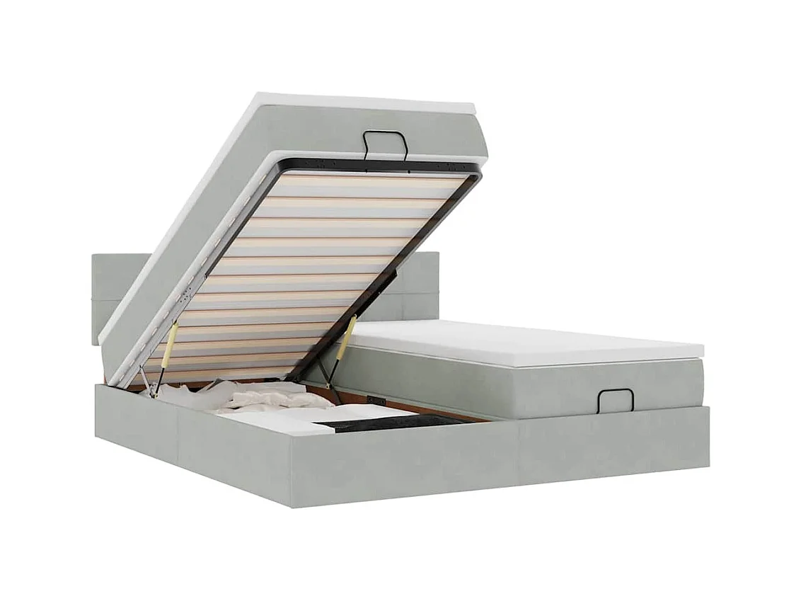 Cadre de lit ottoman et matelas gris clair 160x200cm velours