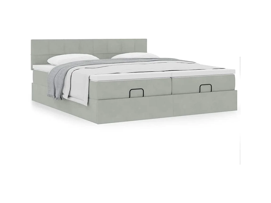 Cadre de lit ottoman et matelas gris clair 160x200cm velours