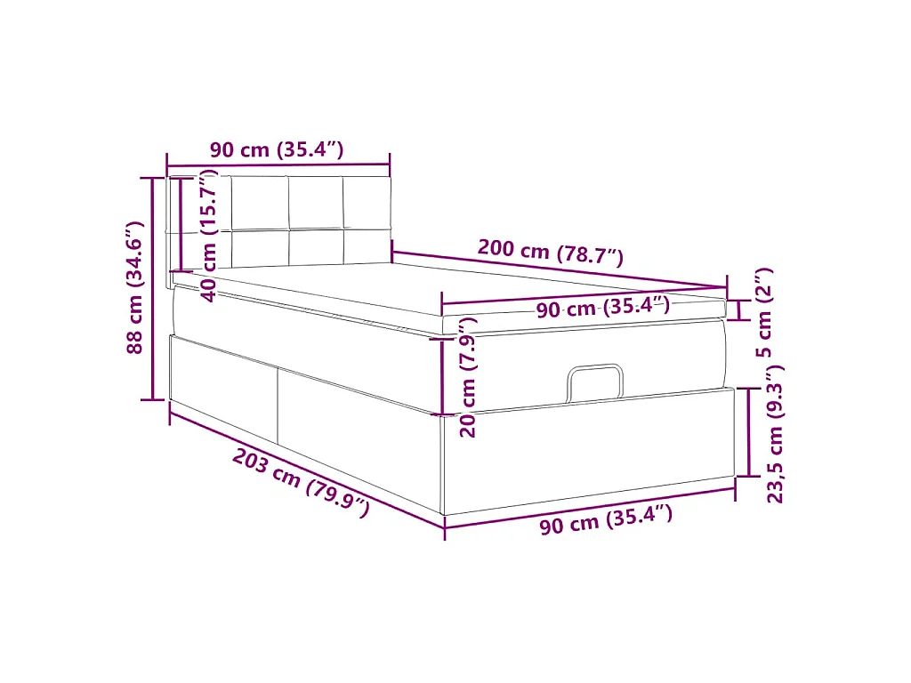 Estructura de cama otomana colchón terciopelo rosa 90x200cm
