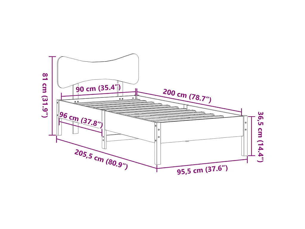 Bedframe zonder matras massief grenenhout wasbruin 90x200 cm
