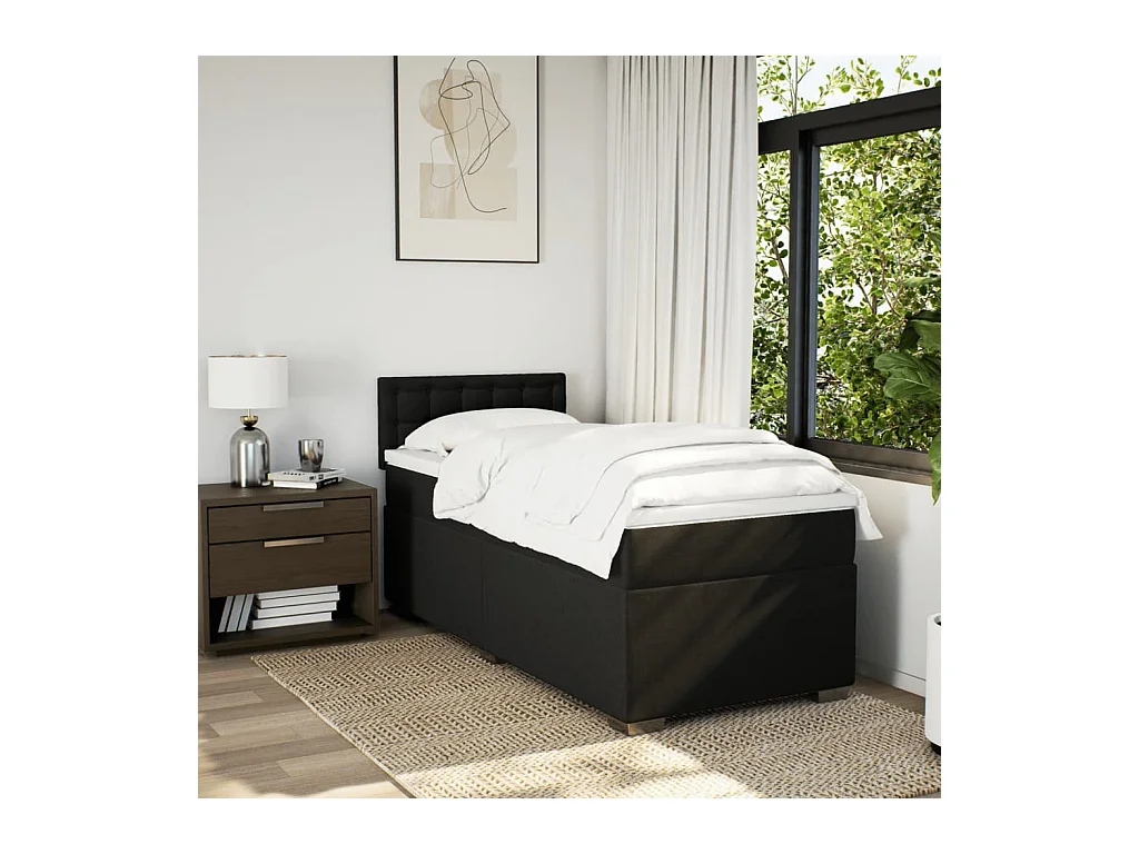 Sommier à lattes de lit avec matelas Noir 90x200 cm Tissu