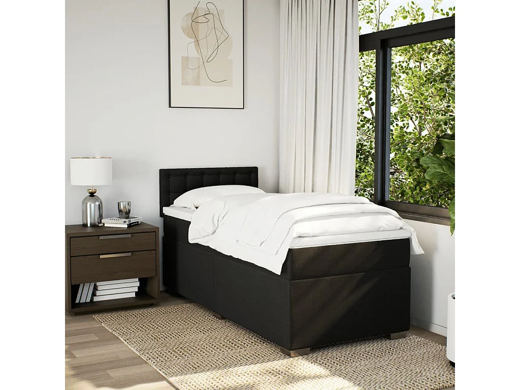 Cama com molas/colchão 90x200 cm tecido preto