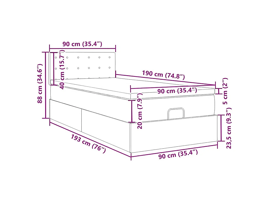 Estructura cama otomana colchón tela marrón oscuro 90x190 cm