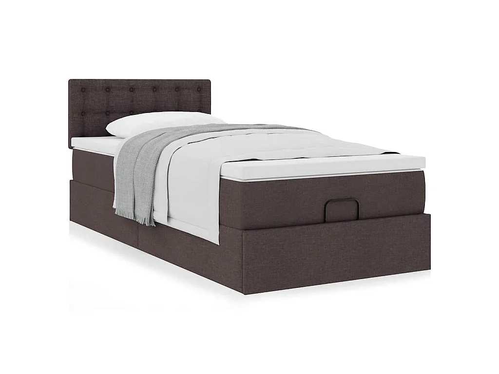 Estructura cama otomana colchón tela marrón oscuro 90x190 cm