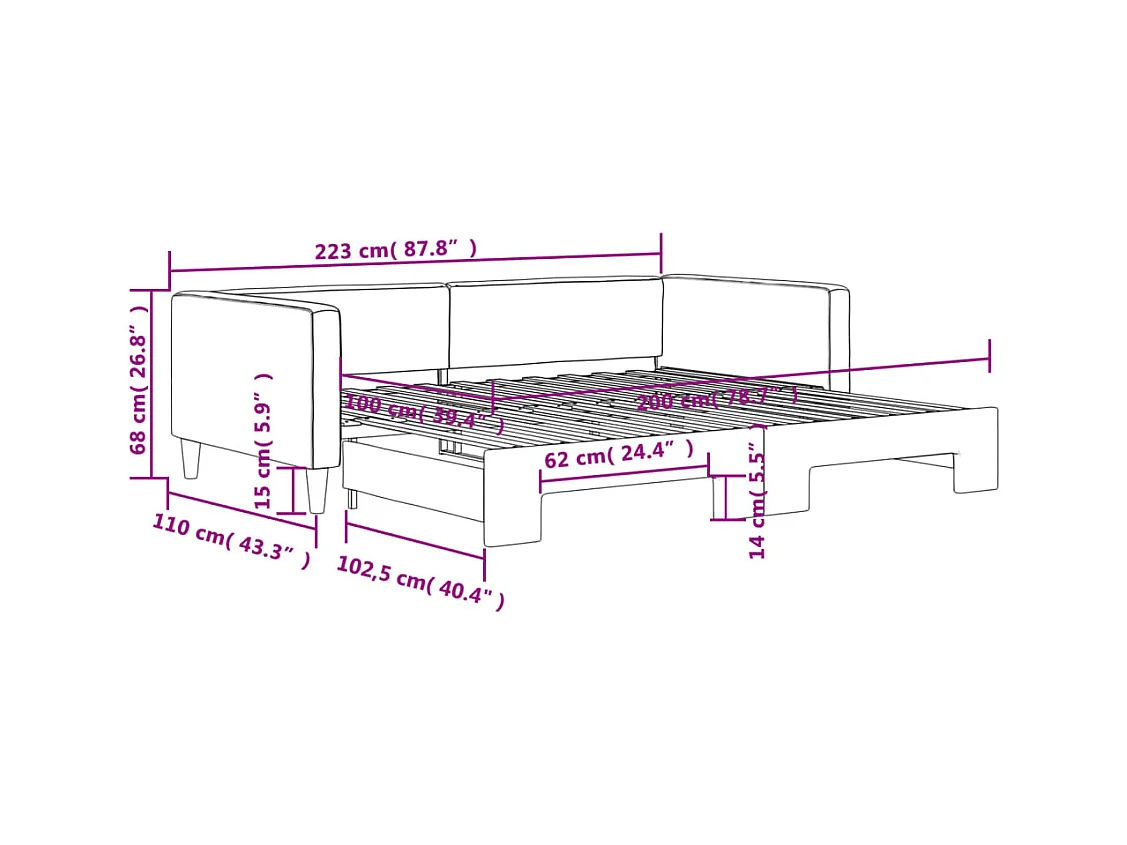 Tagesbett Ausziehbar Creme 100x200 cm Stoff